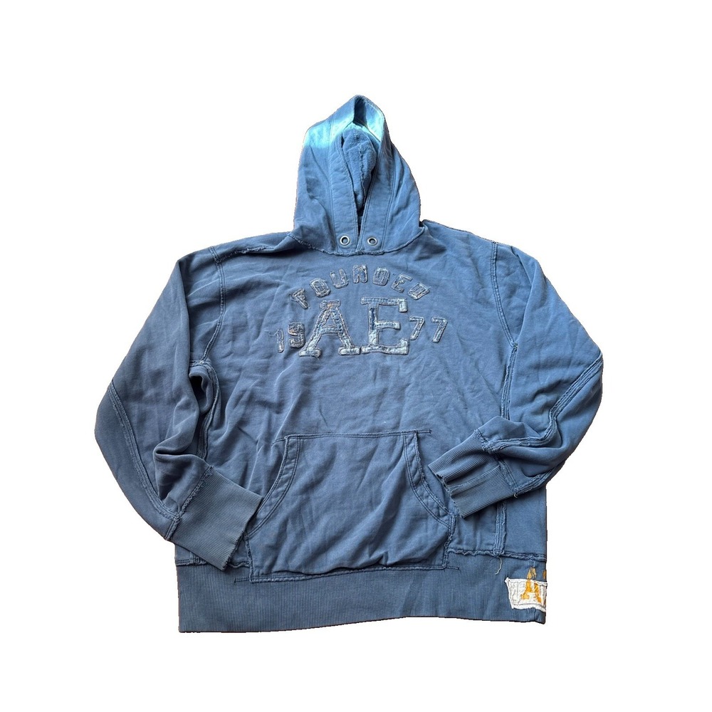 Vintage Y2K American Eagle Hoodie Mens XL Blue Full Zip Jacket Distressed